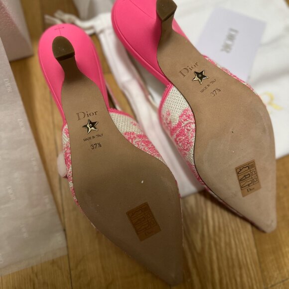 NEW DIOR J'ADIOR SLINGBACK PUMP EMBROIDERED COTTON PINK Toile De Jouy 37.5 7.5 - Picture 9 of 9